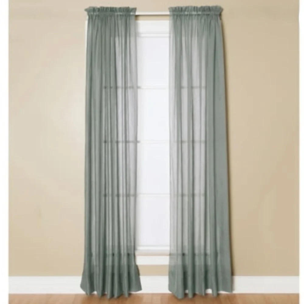 Preston One Panel 52 Inch x 84 Inch One Rod Pocket Sheer Curtain Panel, Green
